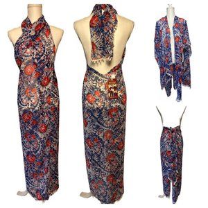 NWT FADED GLORY White Red Blue Abstract Print Kimono Scarf Multiple Ways to Wear